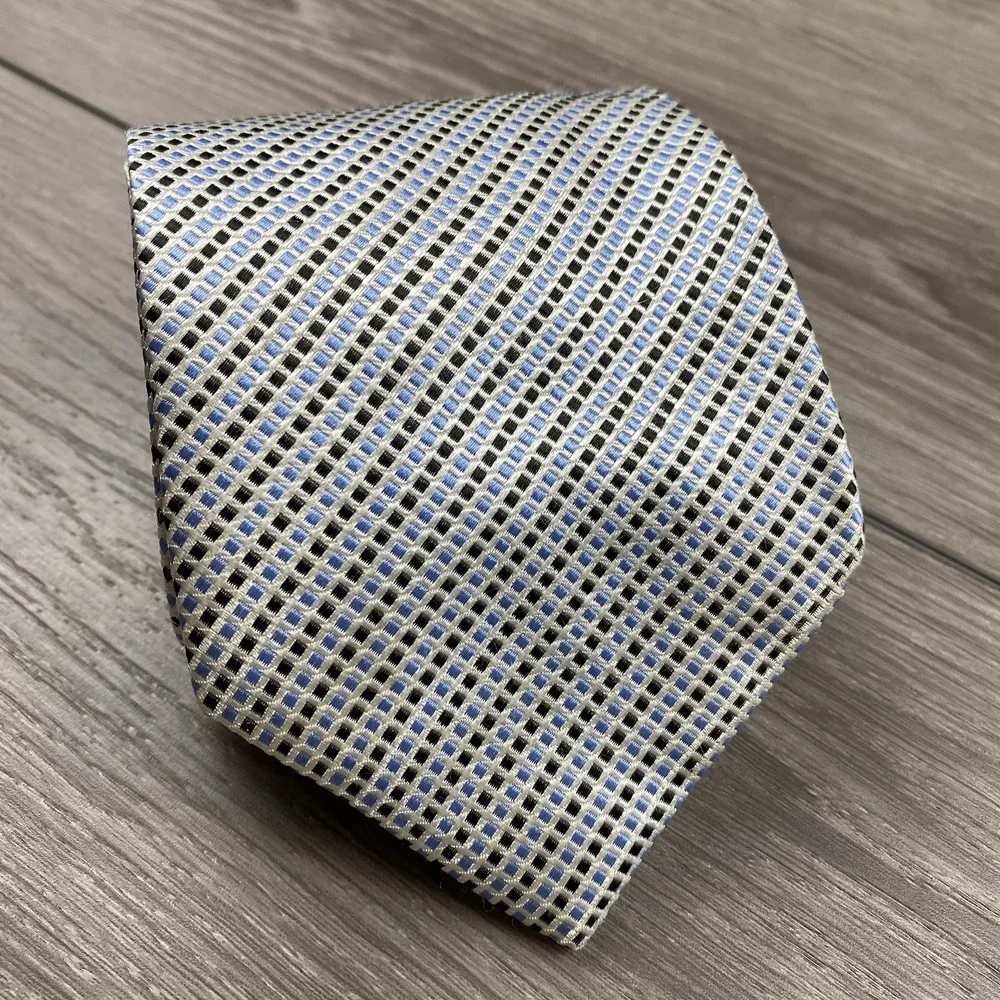 Ermenegildo Zegna Men's 100% Silk Neck Tie Blue Black‎ Beige Squares